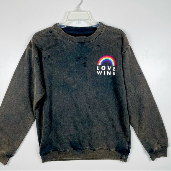 FREEZE Love Wins Distressed Sweatshirt S - Picture 3 of 5